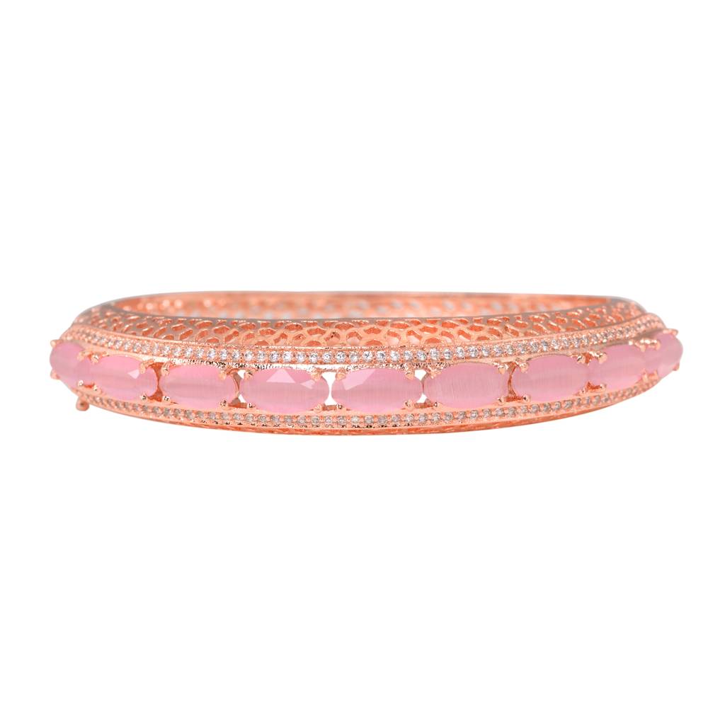 Saraf Jewellery,Rose Gold Plated Pink American Diamond Stylish Handcrafted Bracelet For Women & Girls : SJBR1082