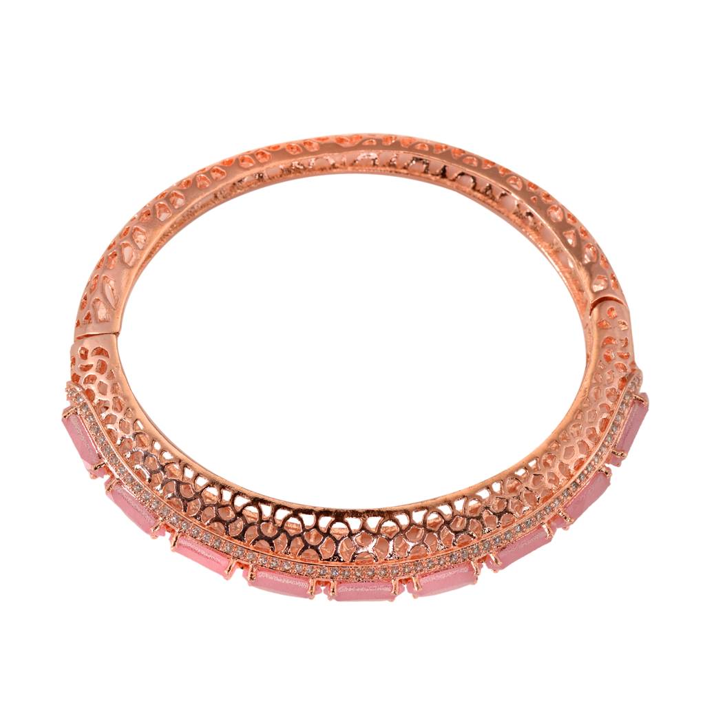 Saraf Jewellery,Rose Gold Plated Pink American Diamond Stylish Handcrafted Bracelet For Women & Girls : SJBR1082