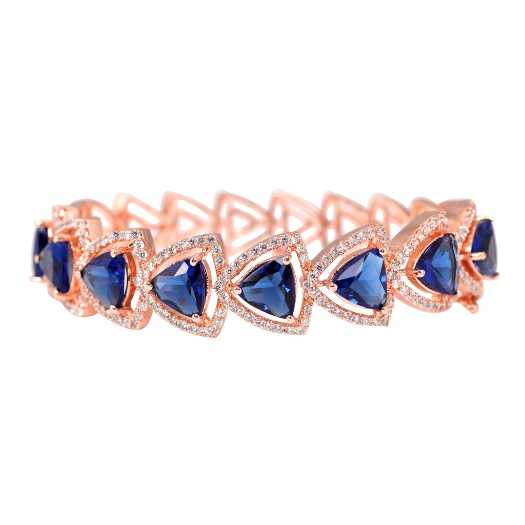 Saraf Jewellery,Rose Gold Plated Blue American Diamond Designer Handcrafted Bracelet For Women & Girls : SJBR1083