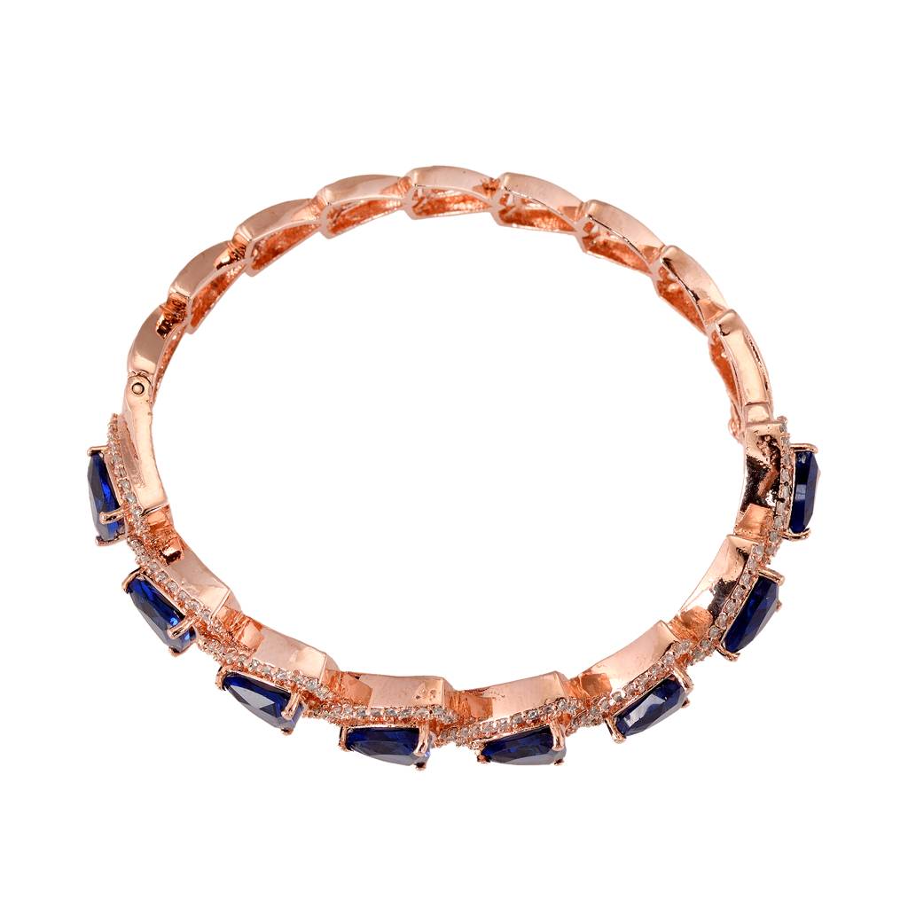 Saraf Jewellery,Rose Gold Plated Blue American Diamond Designer Handcrafted Bracelet For Women & Girls : SJBR1083