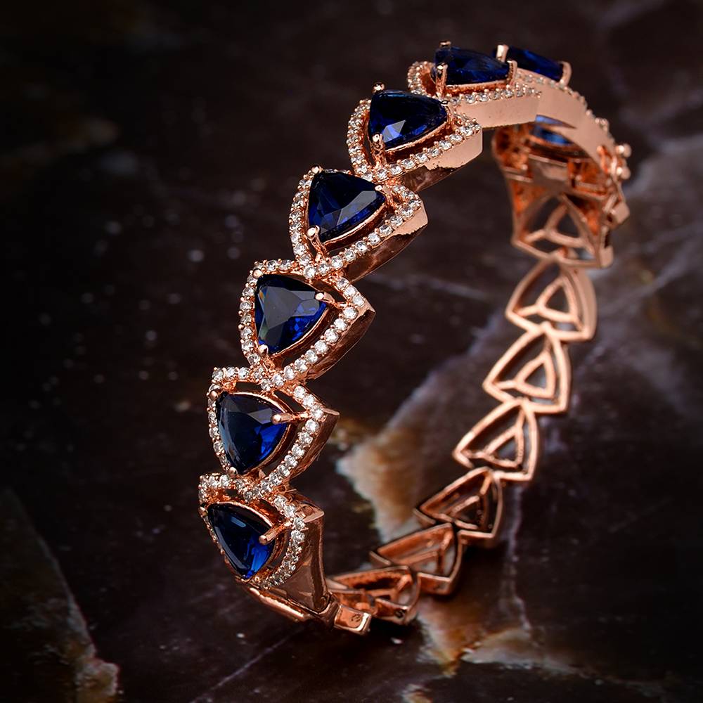 Saraf Jewellery,Rose Gold Plated Blue American Diamond Designer Handcrafted Bracelet For Women & Girls : SJBR1083