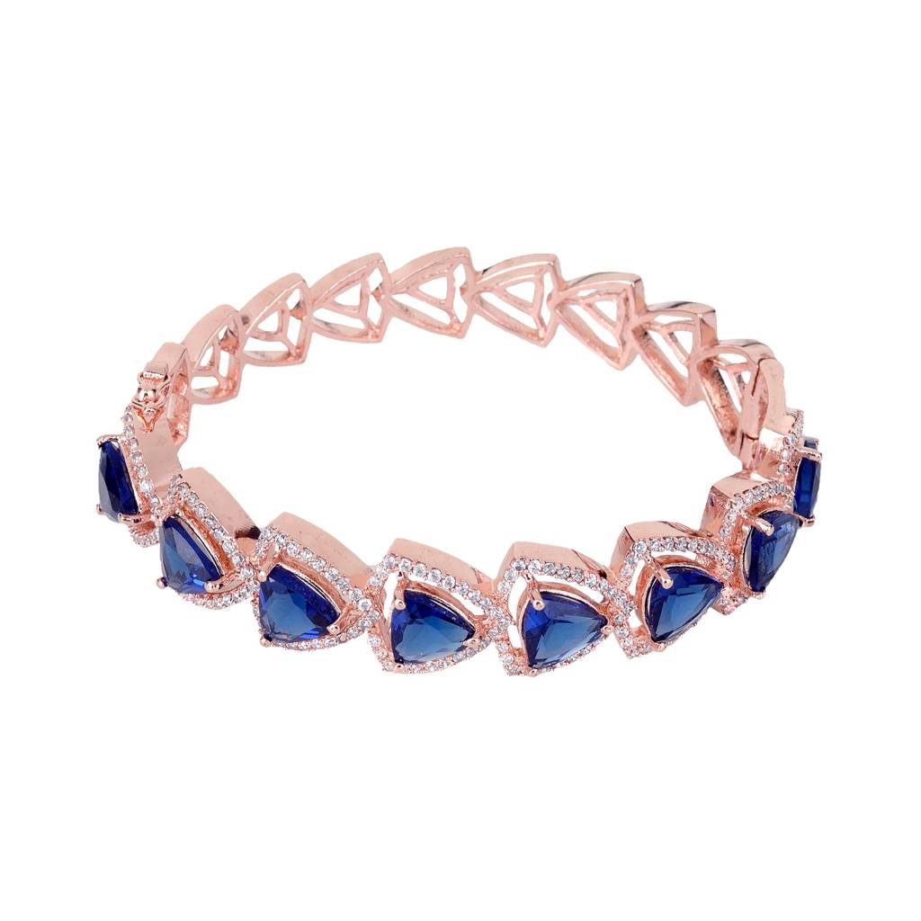 Saraf Jewellery,Rose Gold Plated Blue American Diamond Designer Handcrafted Bracelet For Women & Girls : SJBR1083
