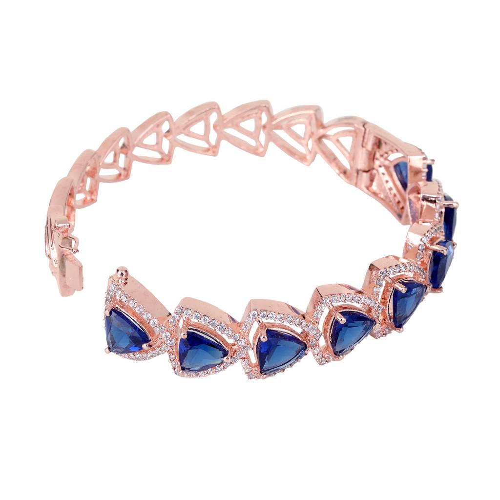 Saraf Jewellery,Rose Gold Plated Blue American Diamond Designer Handcrafted Bracelet For Women & Girls : SJBR1083
