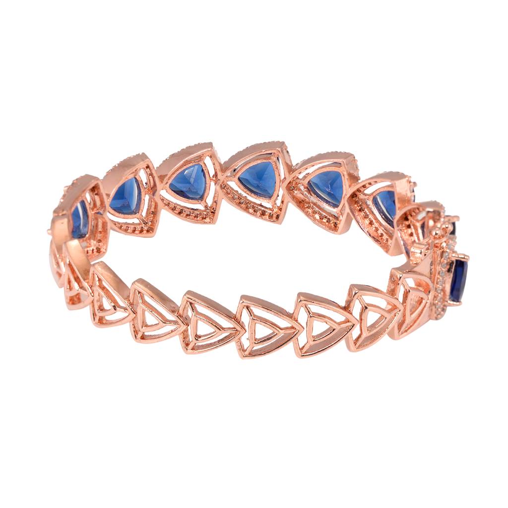 Saraf Jewellery,Rose Gold Plated Blue American Diamond Designer Handcrafted Bracelet For Women & Girls : SJBR1083