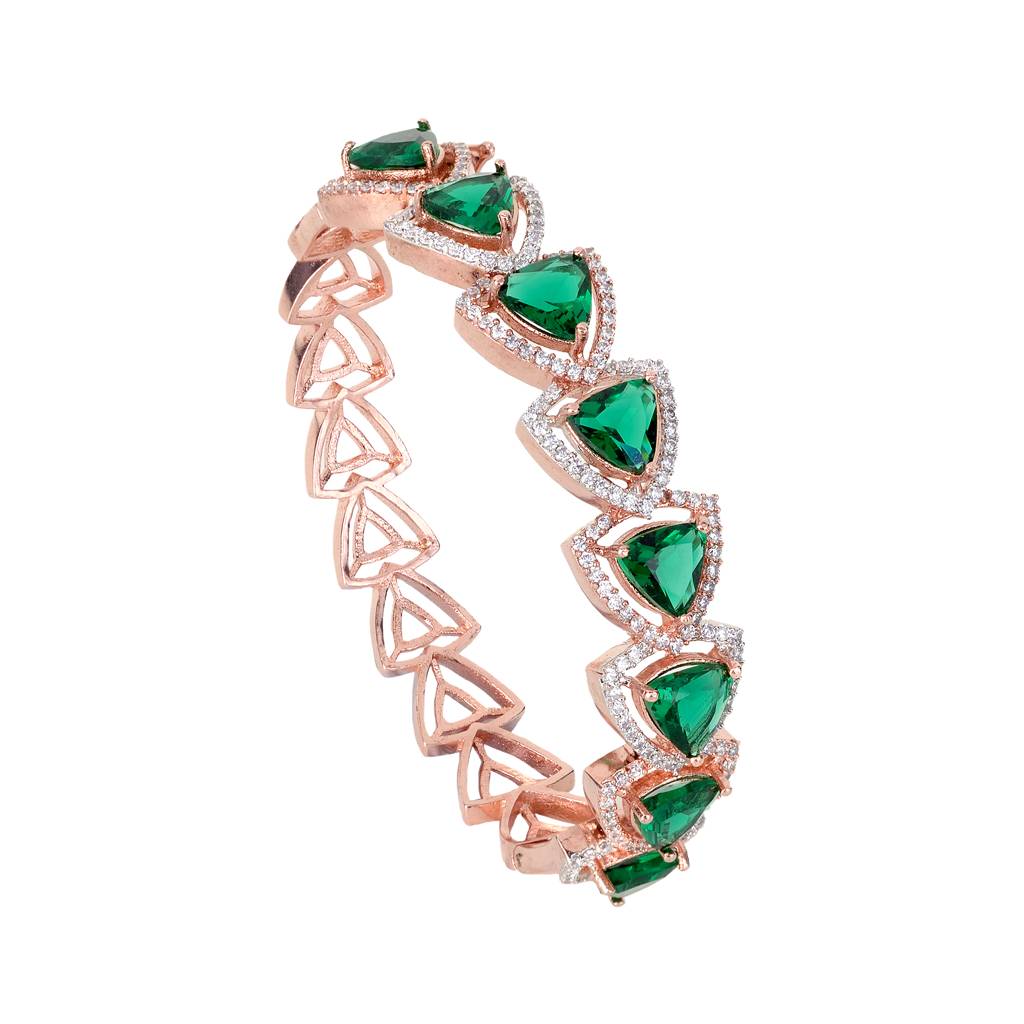 Saraf Jewellery,Rose Gold Plated Green American Diamond Designer Handcrafted Bracelet For Women & Girls : SJBR1085