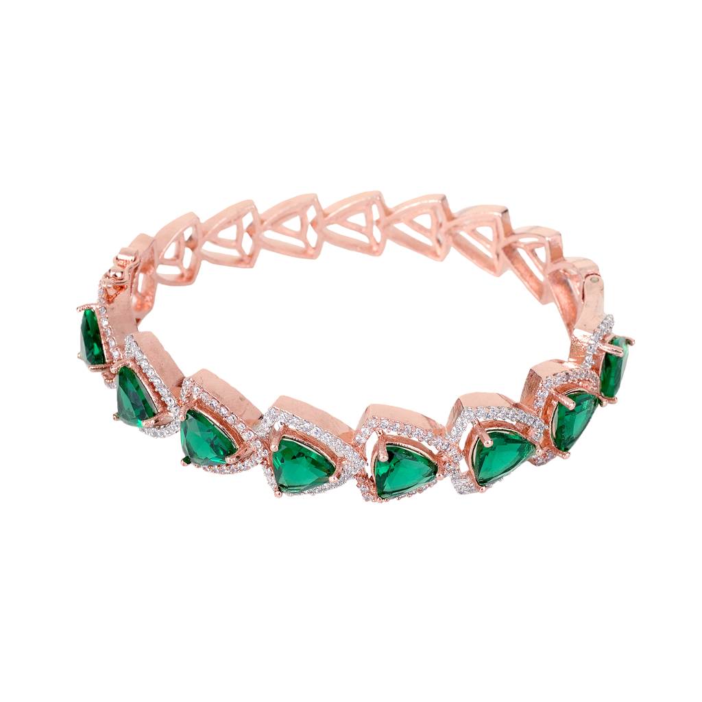 Saraf Jewellery,Rose Gold Plated Green American Diamond Designer Handcrafted Bracelet For Women & Girls : SJBR1085