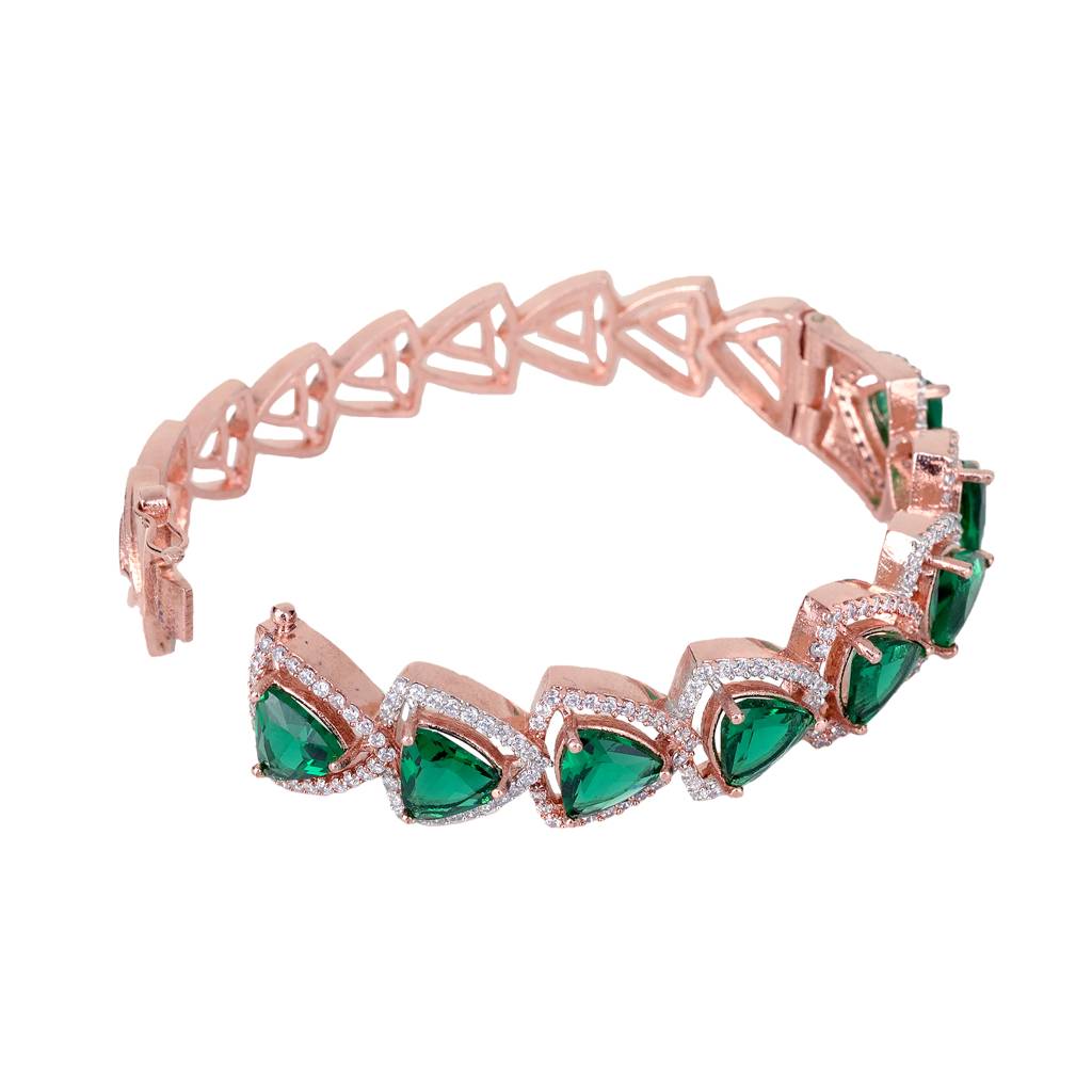 Saraf Jewellery,Rose Gold Plated Green American Diamond Designer Handcrafted Bracelet For Women & Girls : SJBR1085