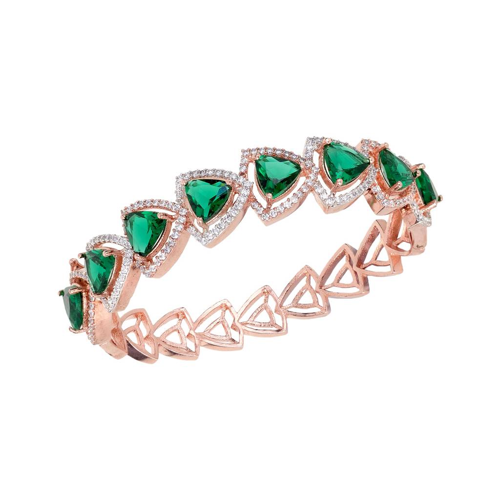 Saraf Jewellery,Rose Gold Plated Green American Diamond Designer Handcrafted Bracelet For Women & Girls : SJBR1085
