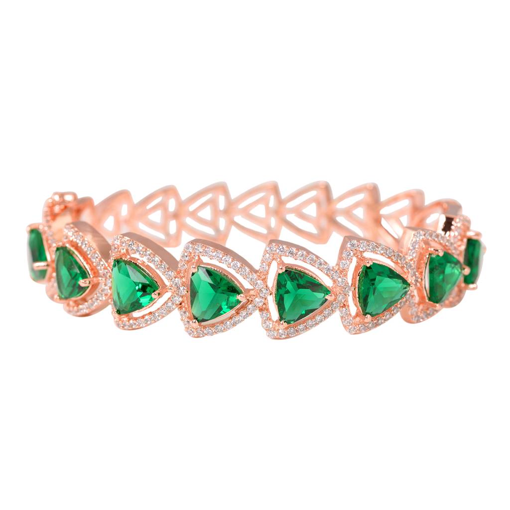 Saraf Jewellery,Rose Gold Plated Green American Diamond Designer Handcrafted Bracelet For Women & Girls : SJBR1085