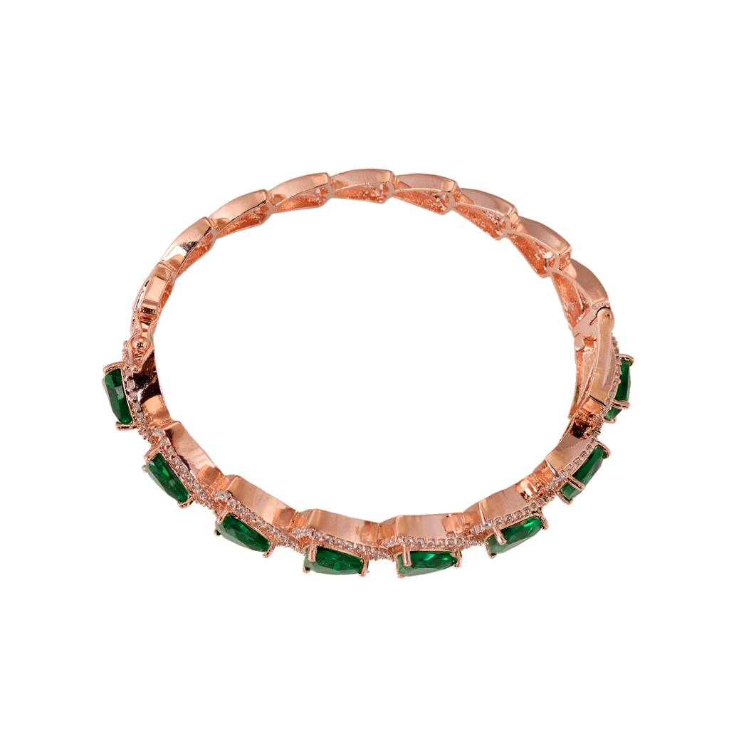 Saraf Jewellery,Rose Gold Plated Green American Diamond Designer Handcrafted Bracelet For Women & Girls : SJBR1085