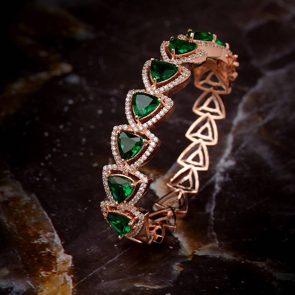 Saraf Jewellery,Rose Gold Plated Green American Diamond Designer Handcrafted Bracelet For Women & Girls : SJBR1085