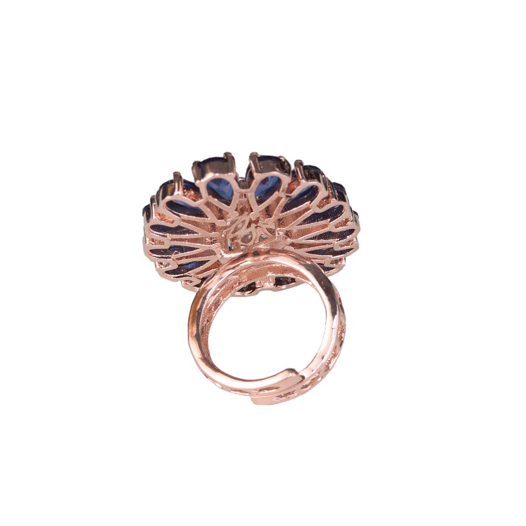 Sapphire And Ad Encrusted Floral Ring Blue Diamond Handcrafted Adjustable : SJRG1086