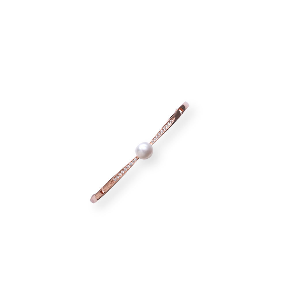 Solene: 92.5 Silver Pearl Kada Bracelet For Women - Rose Gold : 1086BR