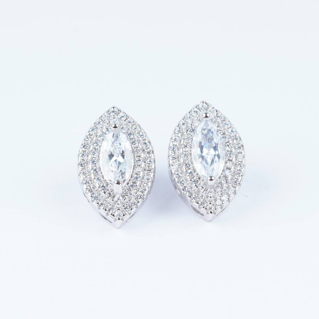925 Pure Silver Eye Shape Traditional Studs | Halo Shape Studs Earrings : TWP1034