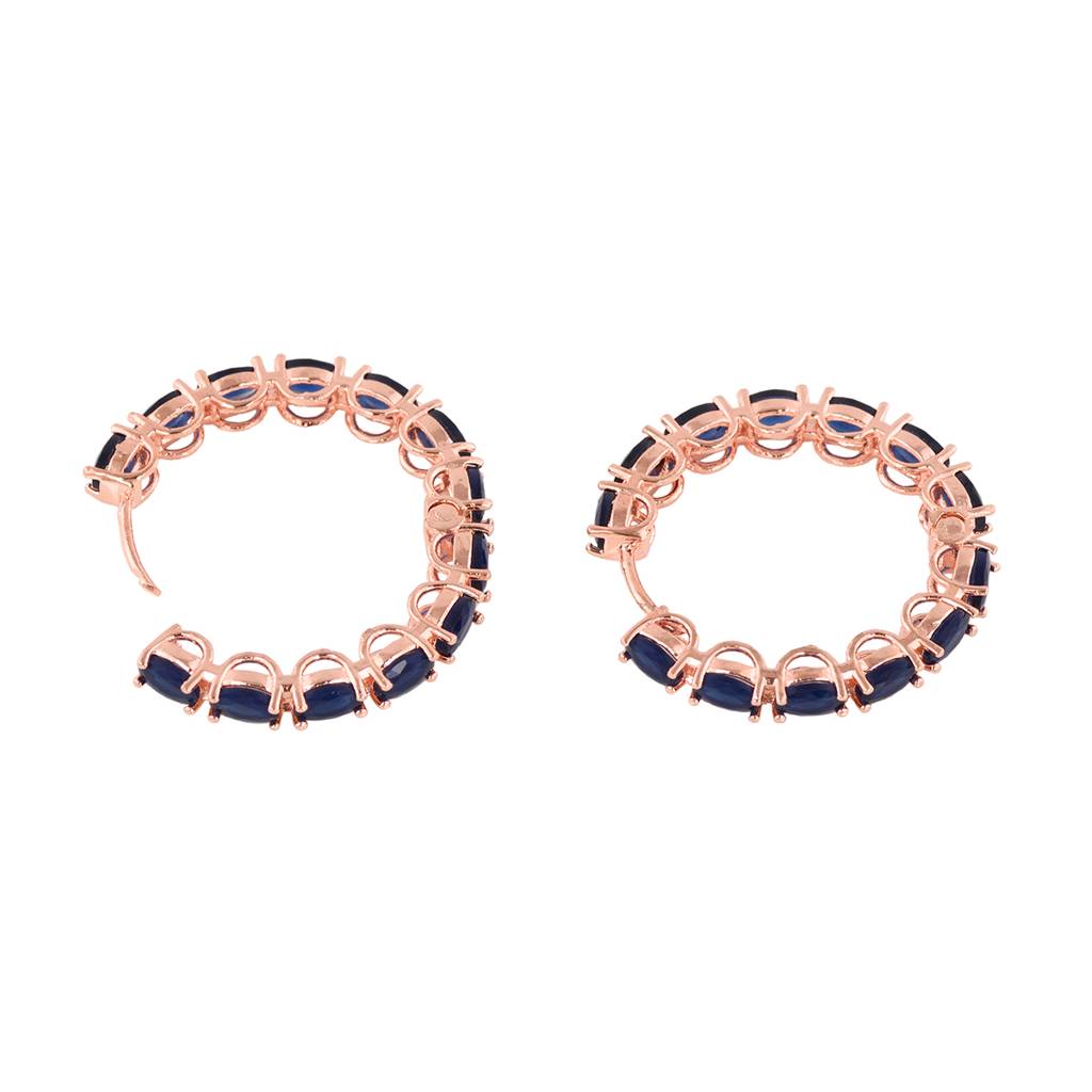 Sapphire Studded Hoops Rose Gold Plated Blue Round Big Earrings : SJER1090