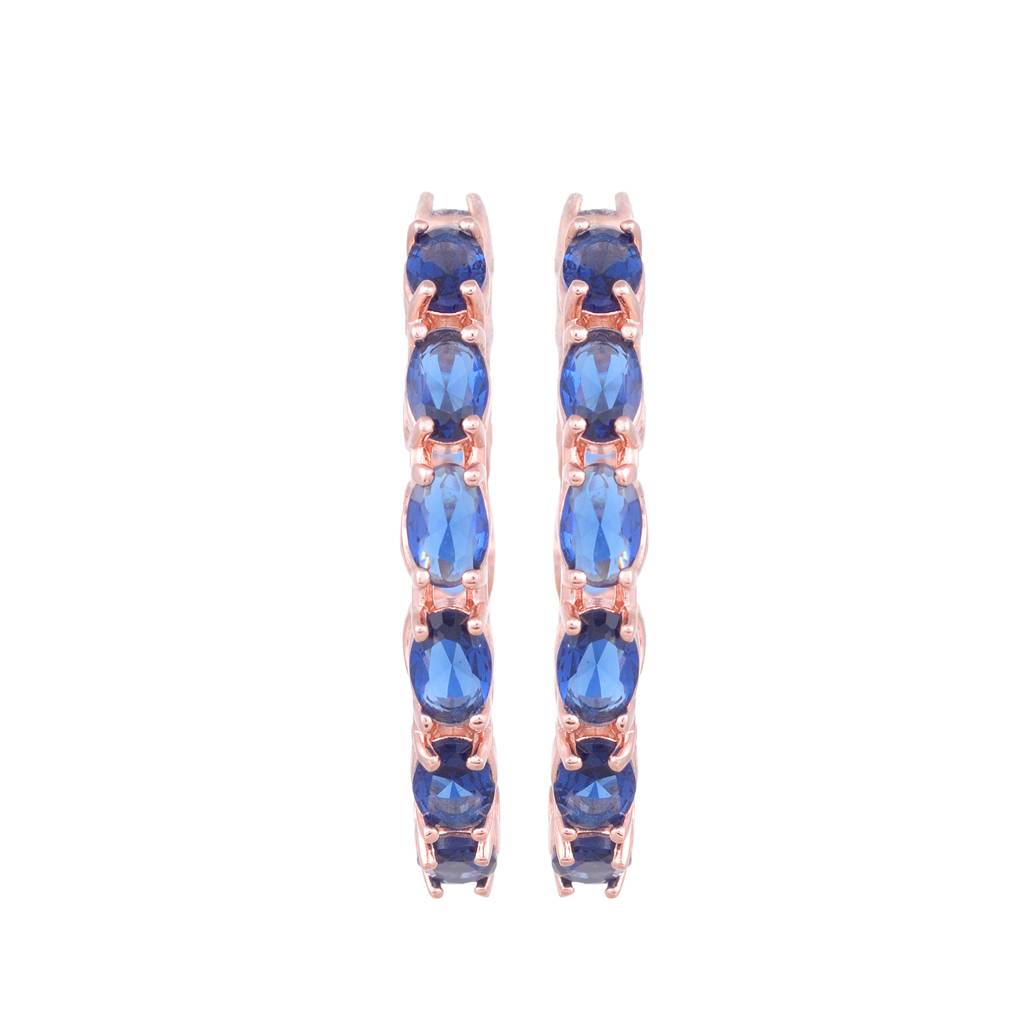 Sapphire Studded Hoops Rose Gold Plated Blue Round Big Earrings : SJER1090
