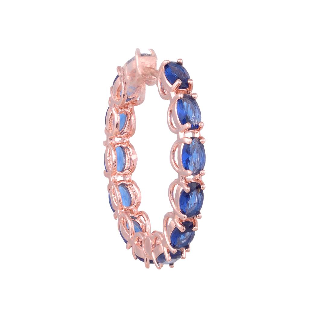 Sapphire Studded Hoops Rose Gold Plated Blue Round Big Earrings : SJER1090