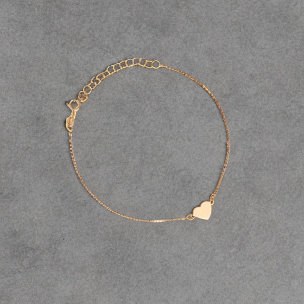 Heartstring: 92.5 Silver Heart & Chain Bracelet For Women - Gold Finish : 1090BR