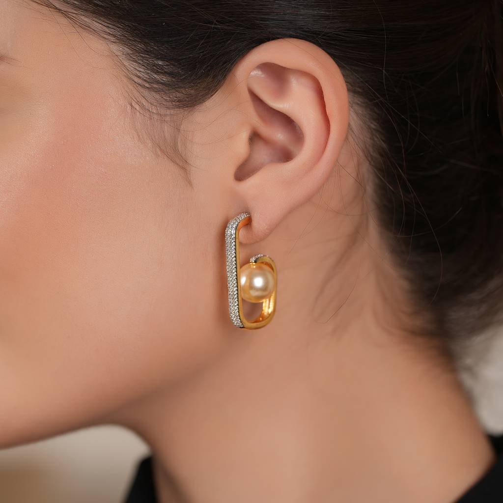 Beautiful Pearl Drop Diamond Earring : SJ145