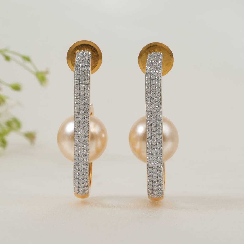 Beautiful Pearl Drop Diamond Earring : SJ145