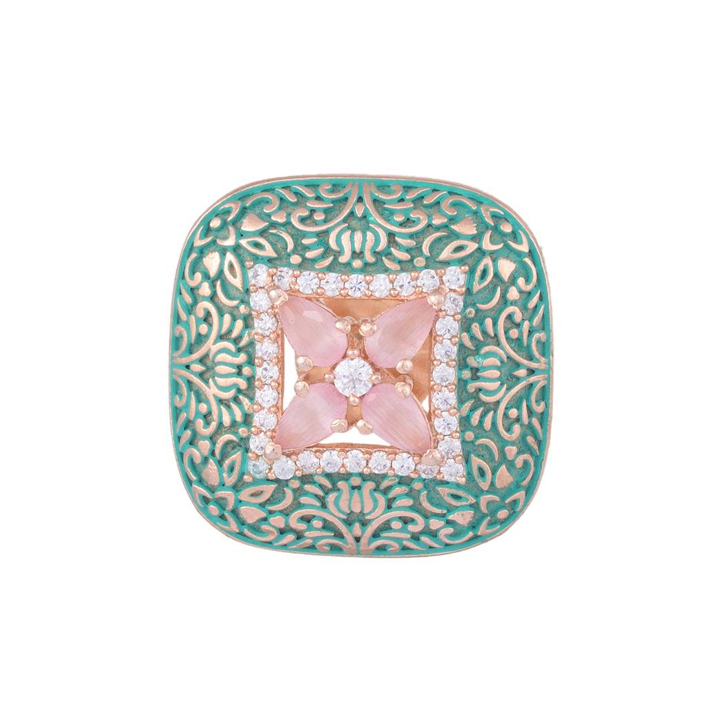 Teal Enamelled Studs Green Meenakari & Pastel Pink Ad Small Earrings : SJER1091