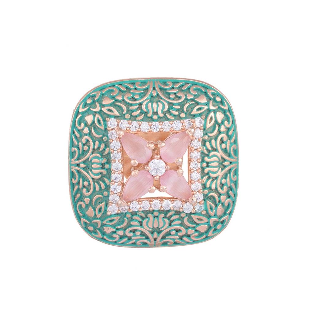 Teal Enamelled Studs Green Meenakari & Pastel Pink Ad Small Earrings : SJER1091