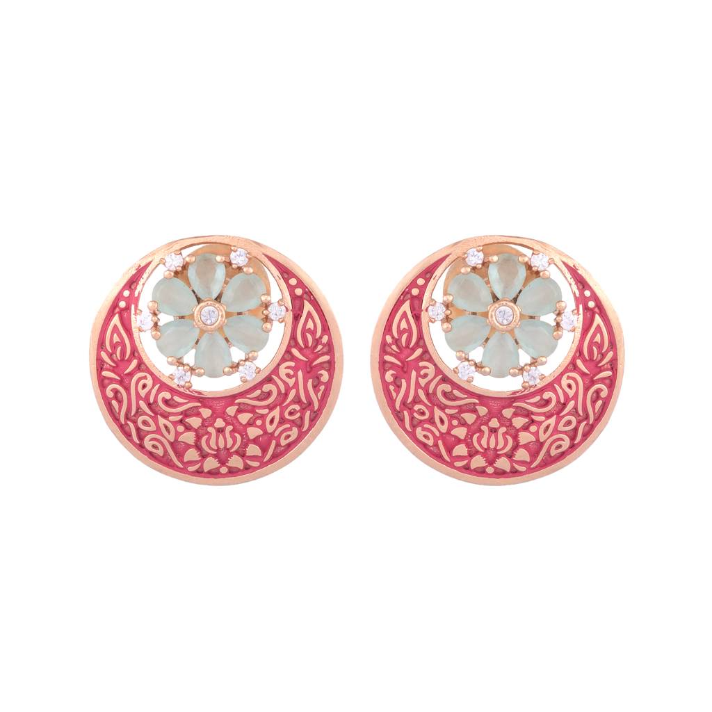 Beautiful Red Enamelled Studs Chandbali Stylesmall Earrings With Blue Diamond Embellishments : SJER1092