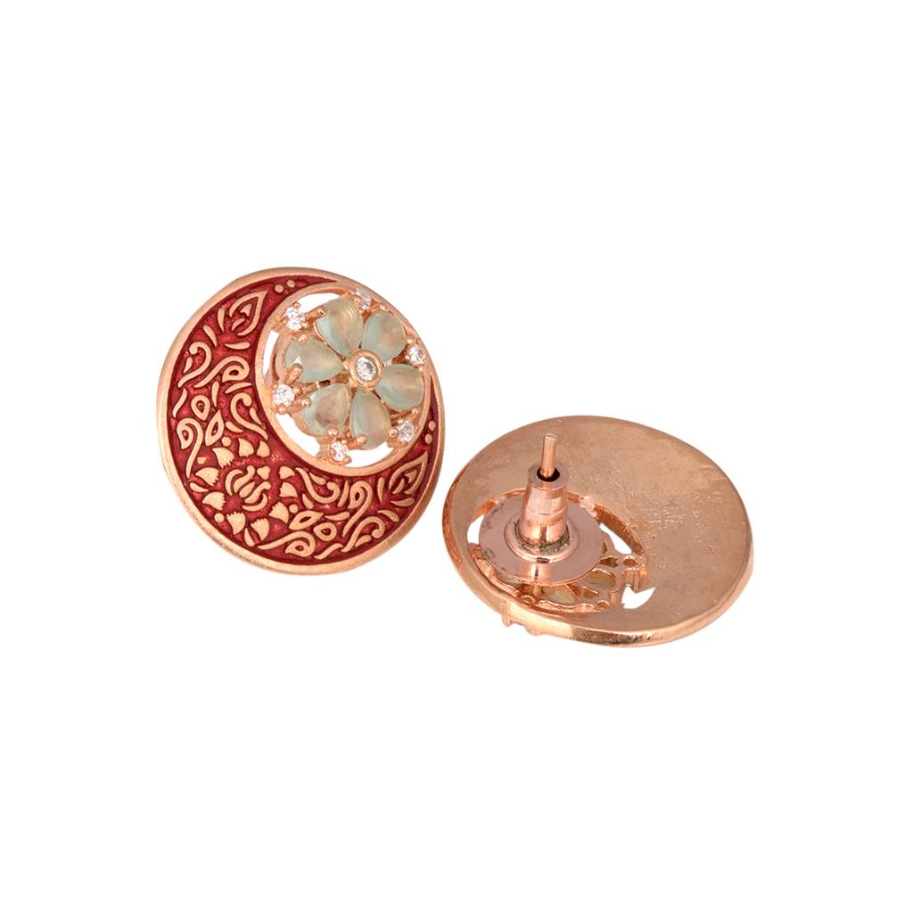 Beautiful Red Enamelled Studs Chandbali Stylesmall Earrings With Blue Diamond Embellishments : SJER1092