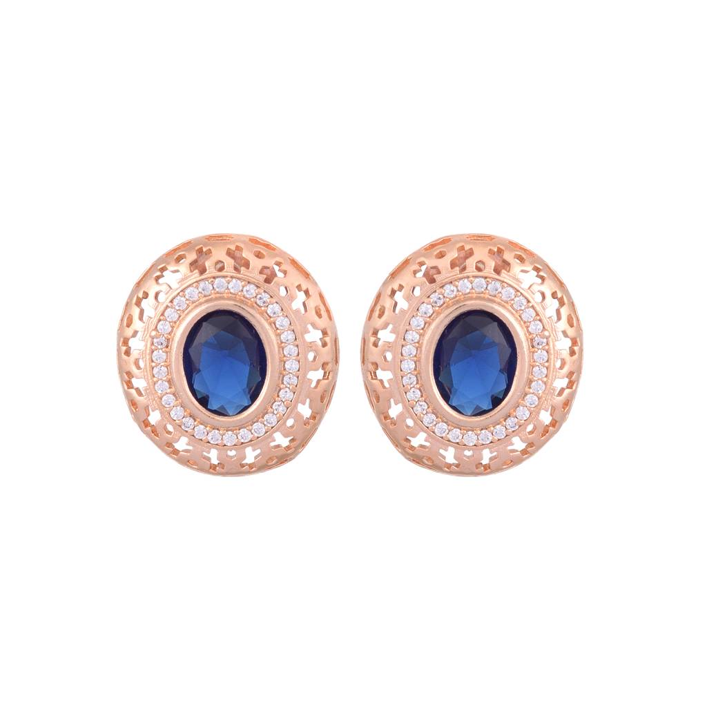 Royal Sapphire Studs Rose Gold Plated Ad Handcrafted Tops Blue Small Earrings : SJER1093