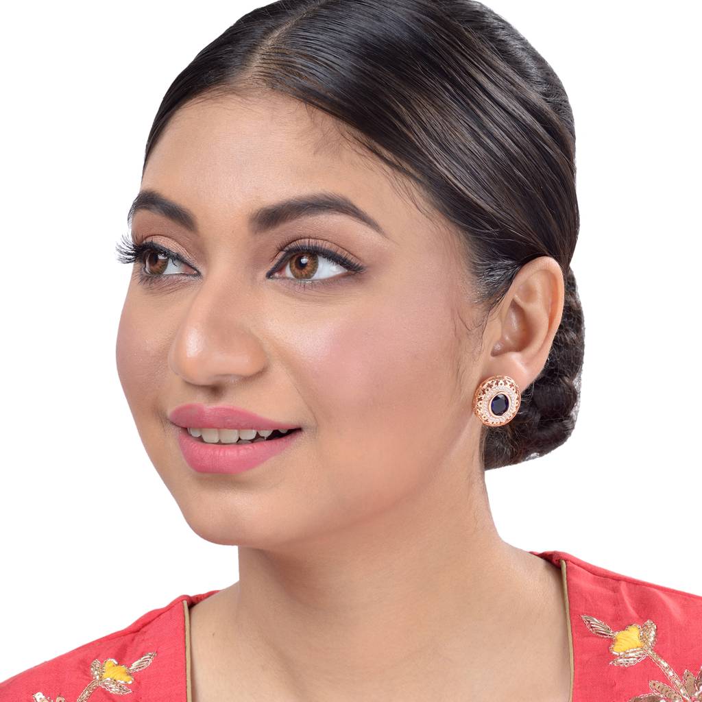 Royal Sapphire Studs Rose Gold Plated Ad Handcrafted Tops Blue Small Earrings : SJER1093