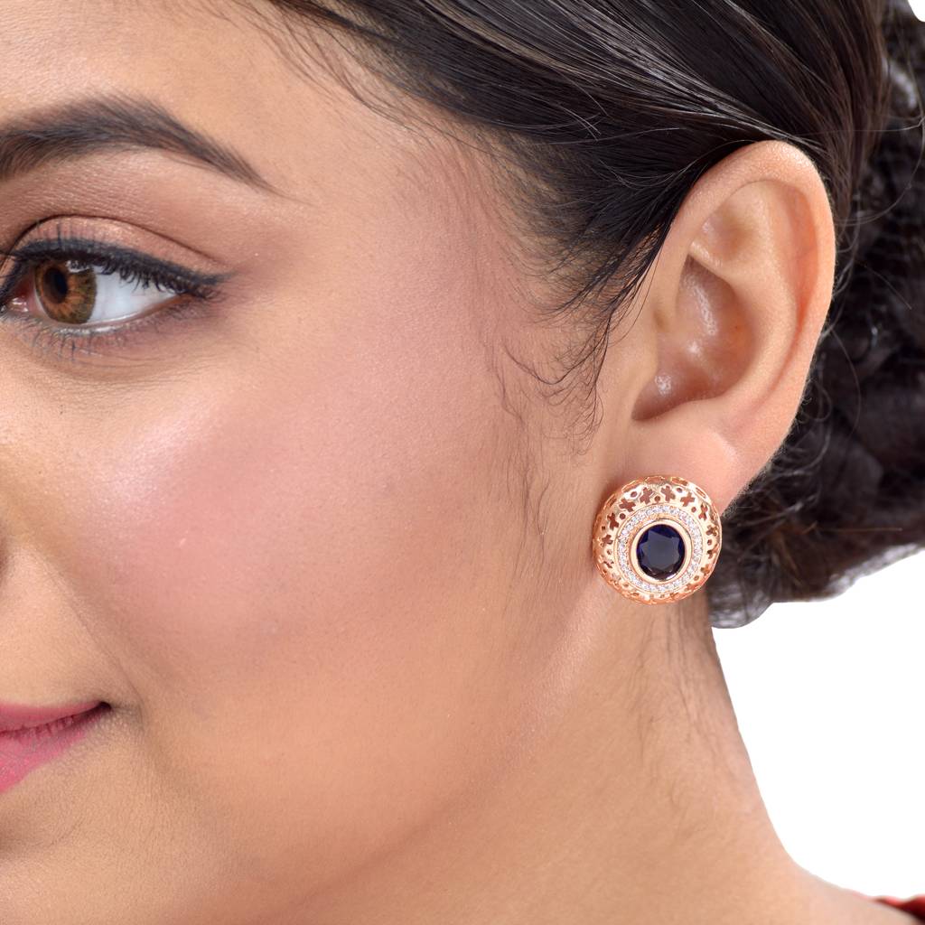 Royal Sapphire Studs Rose Gold Plated Ad Handcrafted Tops Blue Small Earrings : SJER1093