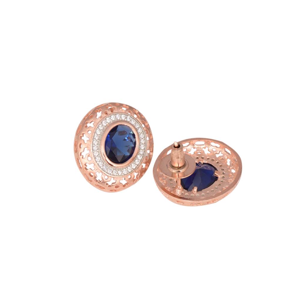 Royal Sapphire Studs Rose Gold Plated Ad Handcrafted Tops Blue Small Earrings : SJER1093