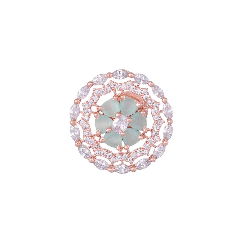 Stunning Pastel Blue Studs Amercan Diamond Studded Rose Gold Plated Small Earrings : SJER1094