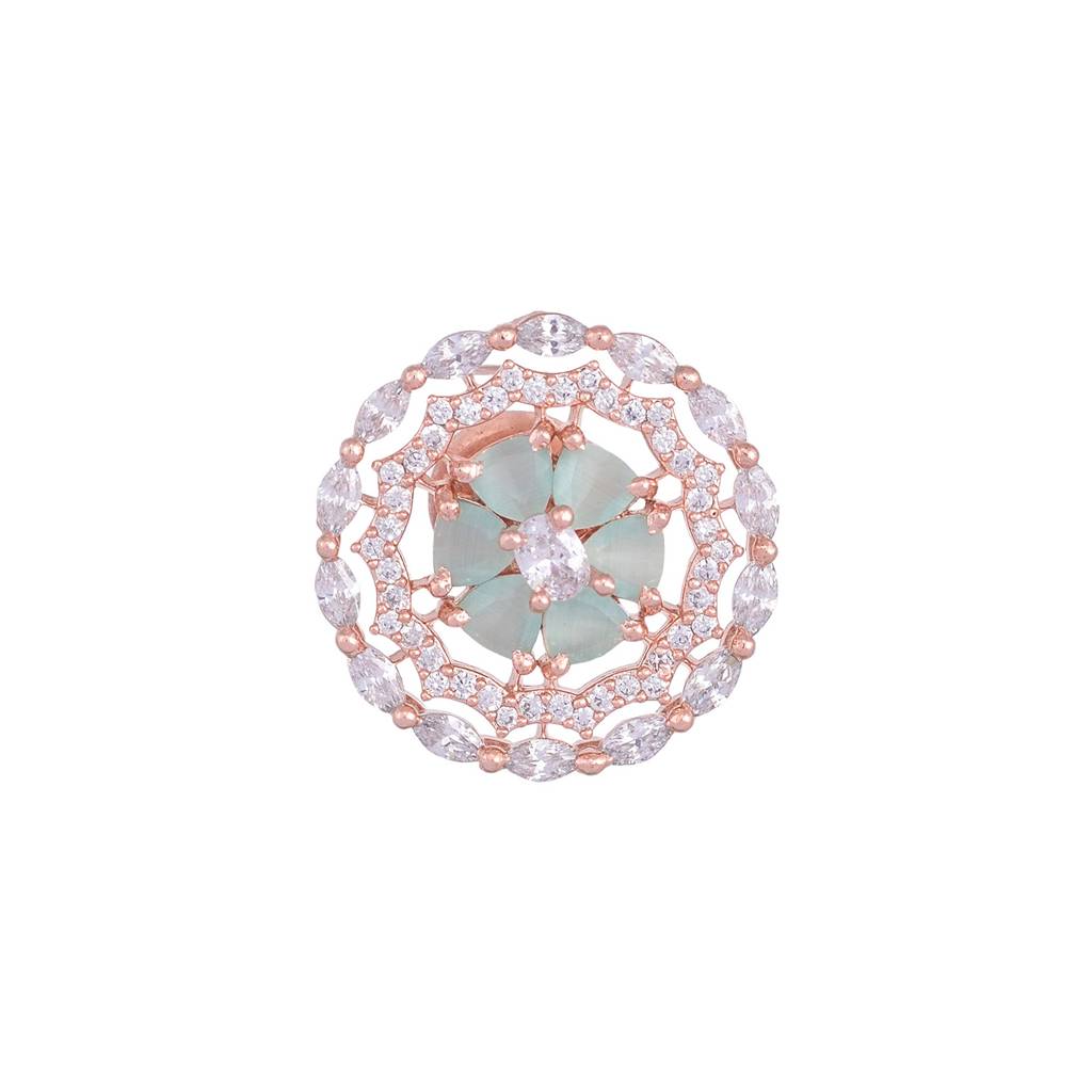 Stunning Pastel Blue Studs Amercan Diamond Studded Rose Gold Plated Small Earrings : SJER1094