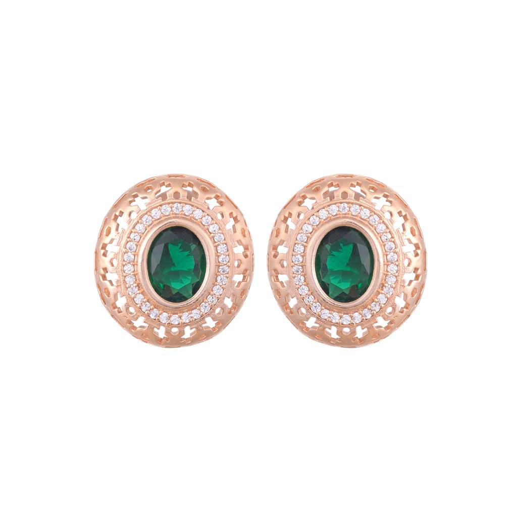 Royal Emerald Studs Rose Gold Plated Ad Handcrafted Tops Green Small Earrings : SJER1095
