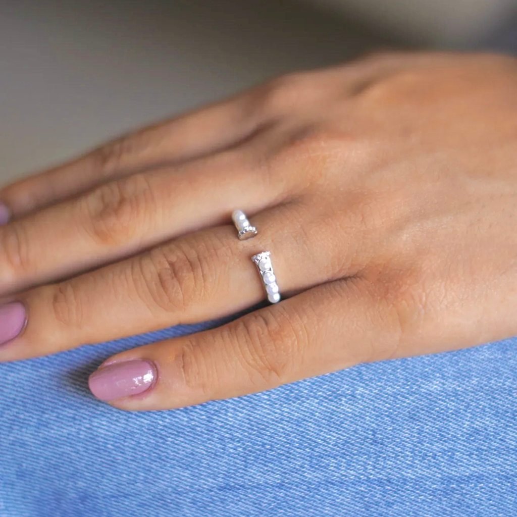 Pearl Knuckle & Finger Ring: 92.5 Silver For Women : 1095RI