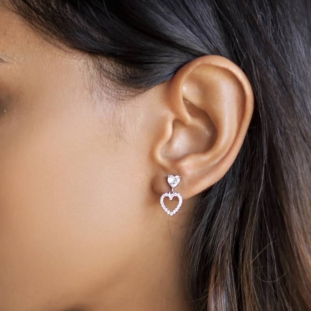 Lovebug: 92.5 Silver Heart Shaped Drop Earrings For Women : 1096EA