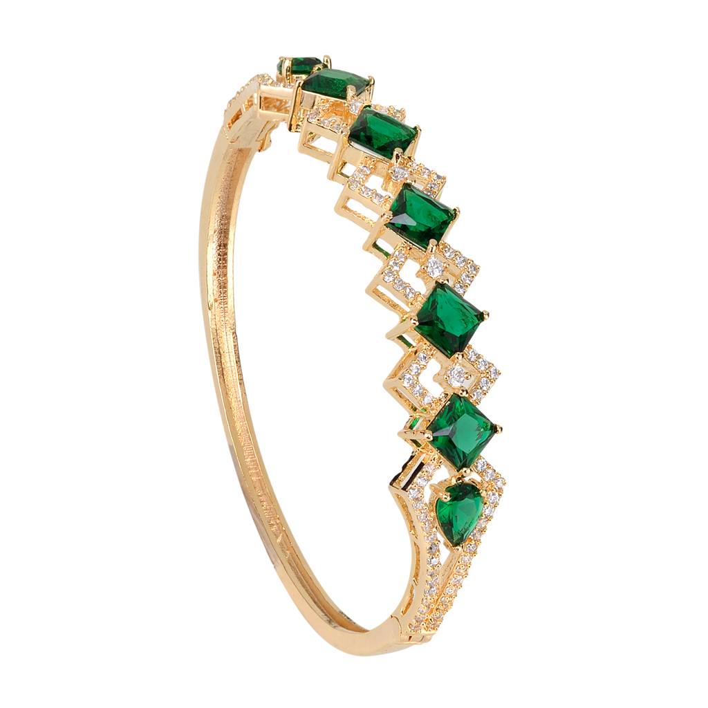 Saraf Jewellery Gold Plated With Green American Diamond Studded Handcrafted Stylish Bracelet For Women And Girls : SJBR1097