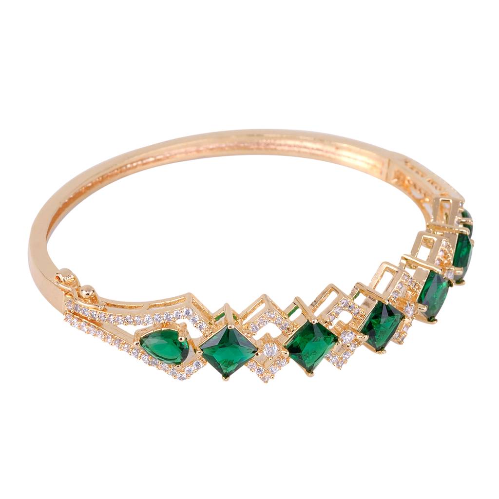 Saraf Jewellery Gold Plated With Green American Diamond Studded Handcrafted Stylish Bracelet For Women And Girls : SJBR1097