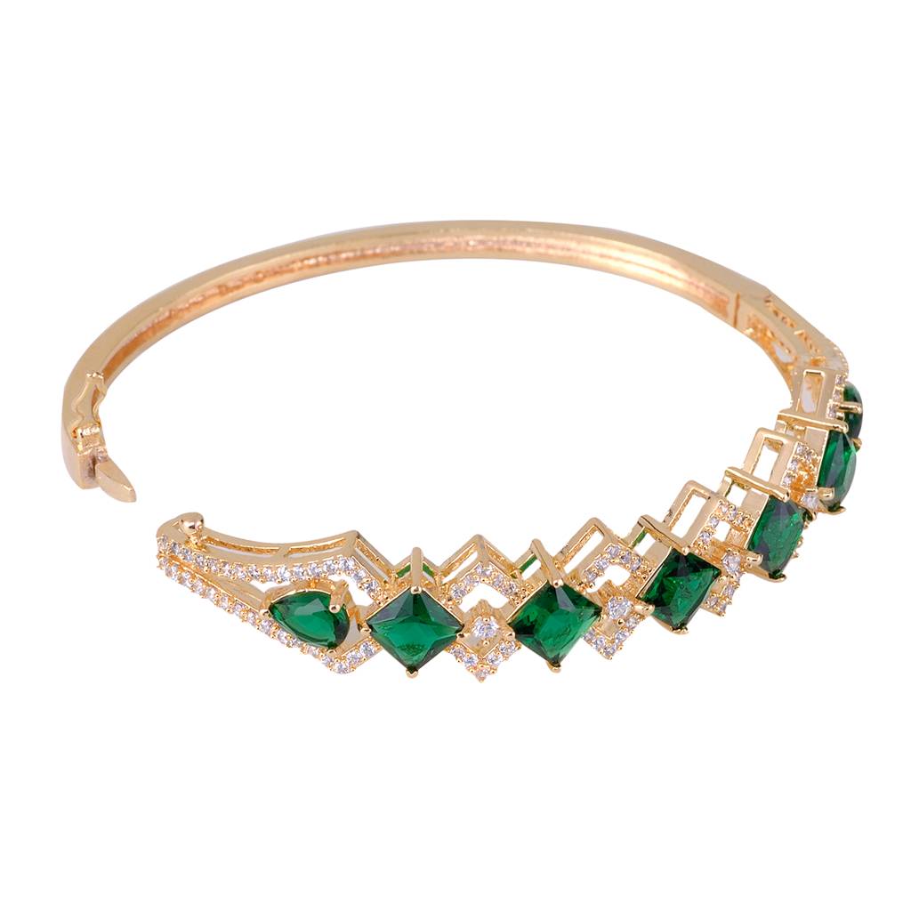 Saraf Jewellery Gold Plated With Green American Diamond Studded Handcrafted Stylish Bracelet For Women And Girls : SJBR1097