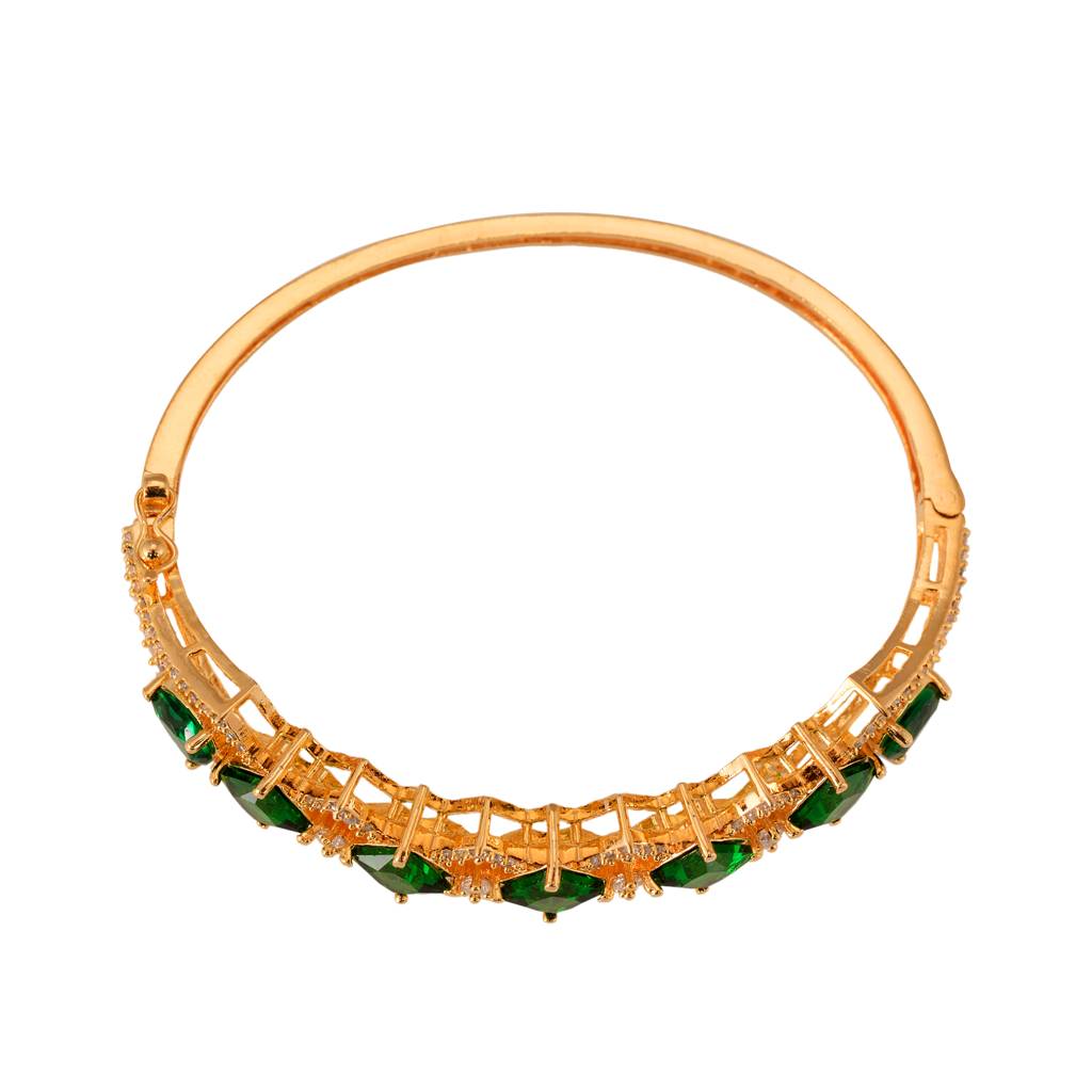Saraf Jewellery Gold Plated With Green American Diamond Studded Handcrafted Stylish Bracelet For Women And Girls : SJBR1097