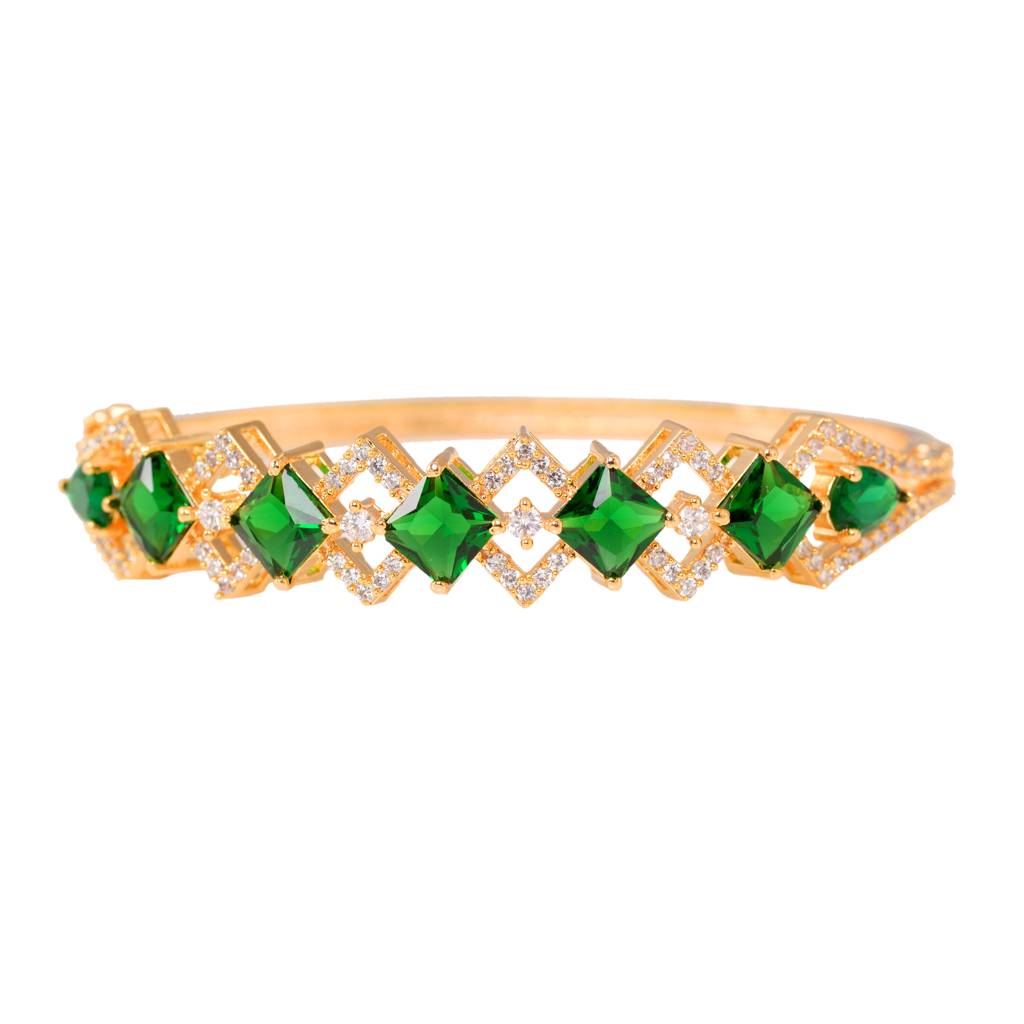Saraf Jewellery Gold Plated With Green American Diamond Studded Handcrafted Stylish Bracelet For Women And Girls : SJBR1097