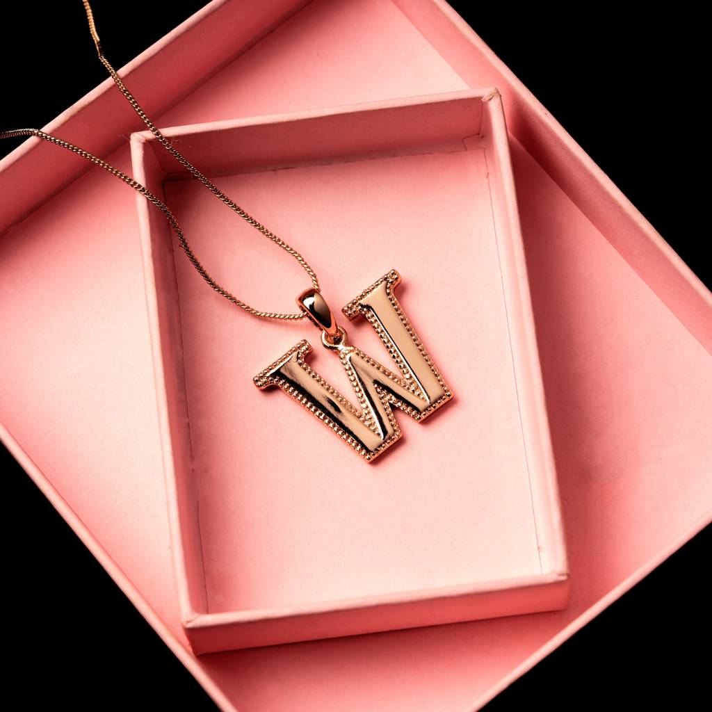 Estele Rosegold Plated Letter Charm Pendant For Women / Girls : 1009-WPENDANT