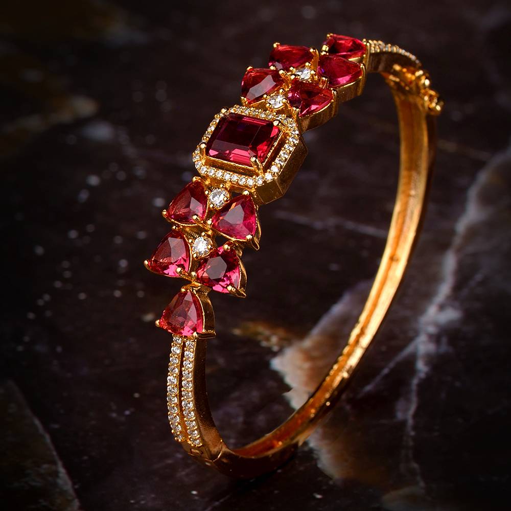 Saraf Jewellery Gold Plated With Ruby American Diamond Studded Handcrafted Designer Bracelet For Women & Girls : SJBR1099