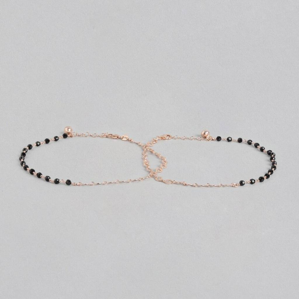 Rose Gold Radiance Beaded Chain Anklet In 925 Sterling Silver : ANK-60272-PAIR