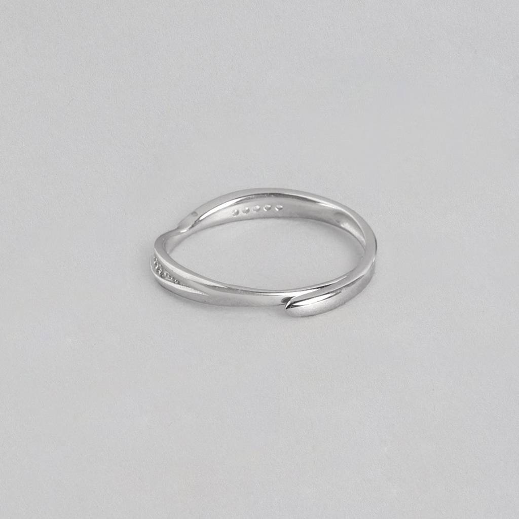 Minimal Rhodium Plated Cz Studded 925 Sterling Silver Women Ring (Adjustable) : RNG-40112