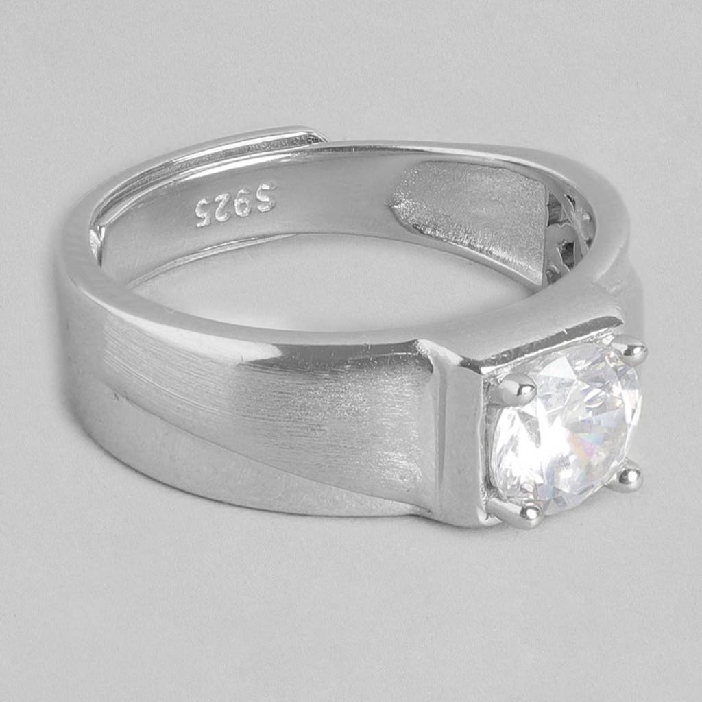 Cz Solitaire 925 Sterling Silver Ring For Him (Adjustable) : RNG-40066