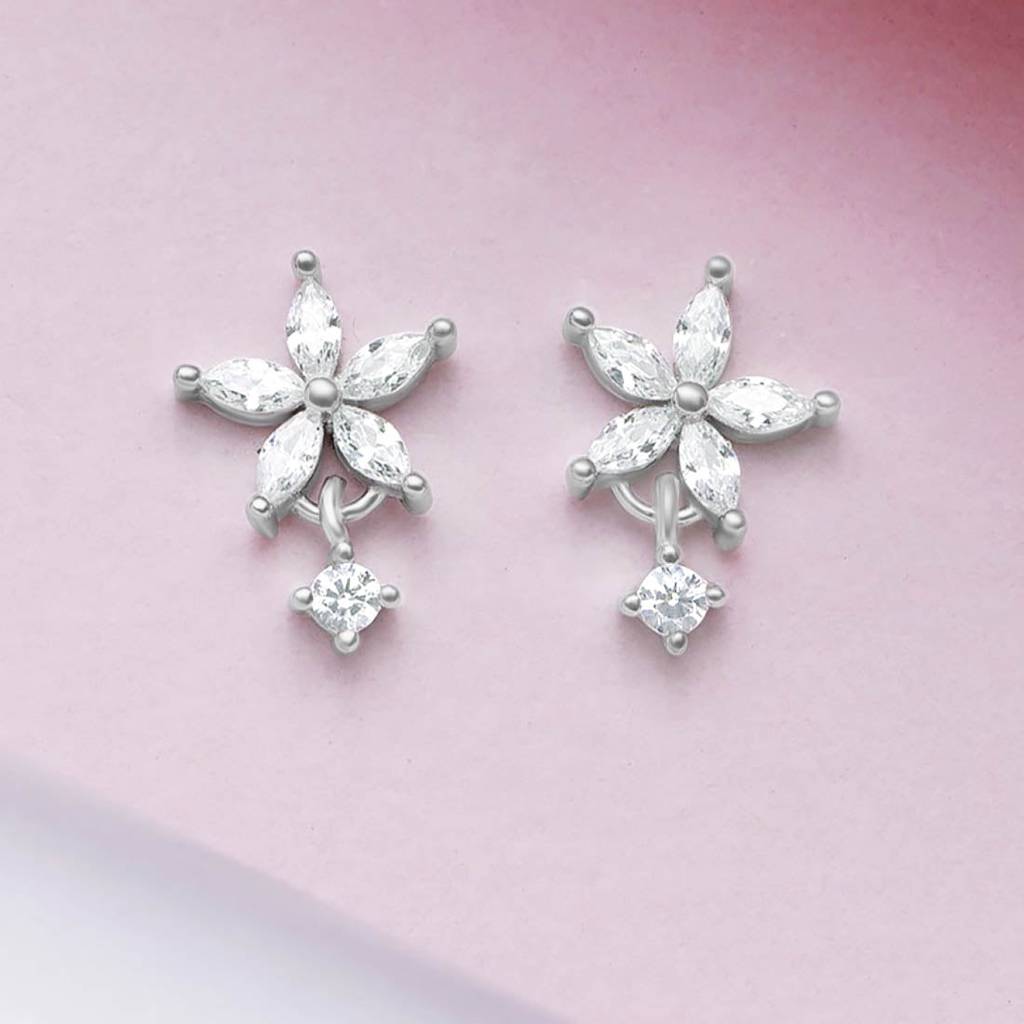 Cz Studded Star  925 Sterling Silver Earrings : EAR-20170