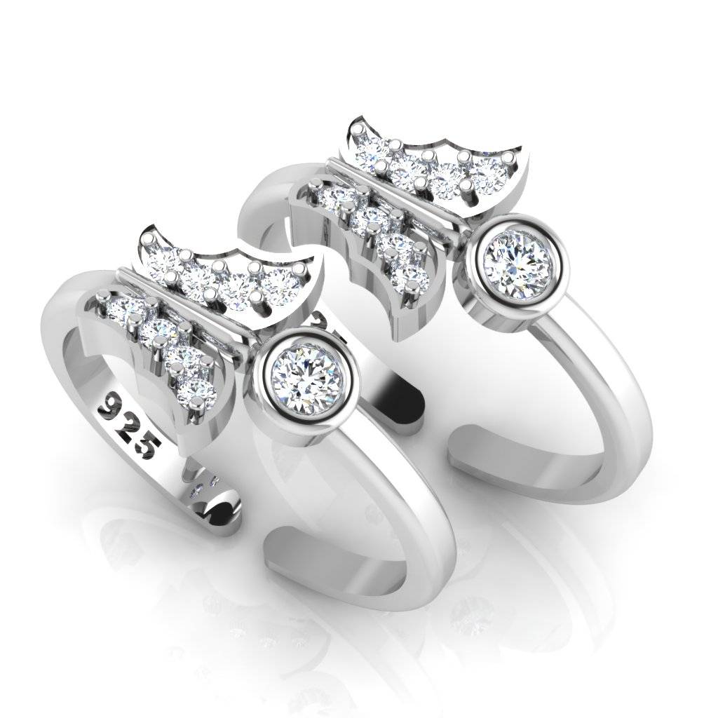 Iski Uski 925 Sterling Silver Butterfly Cz Toe Rings