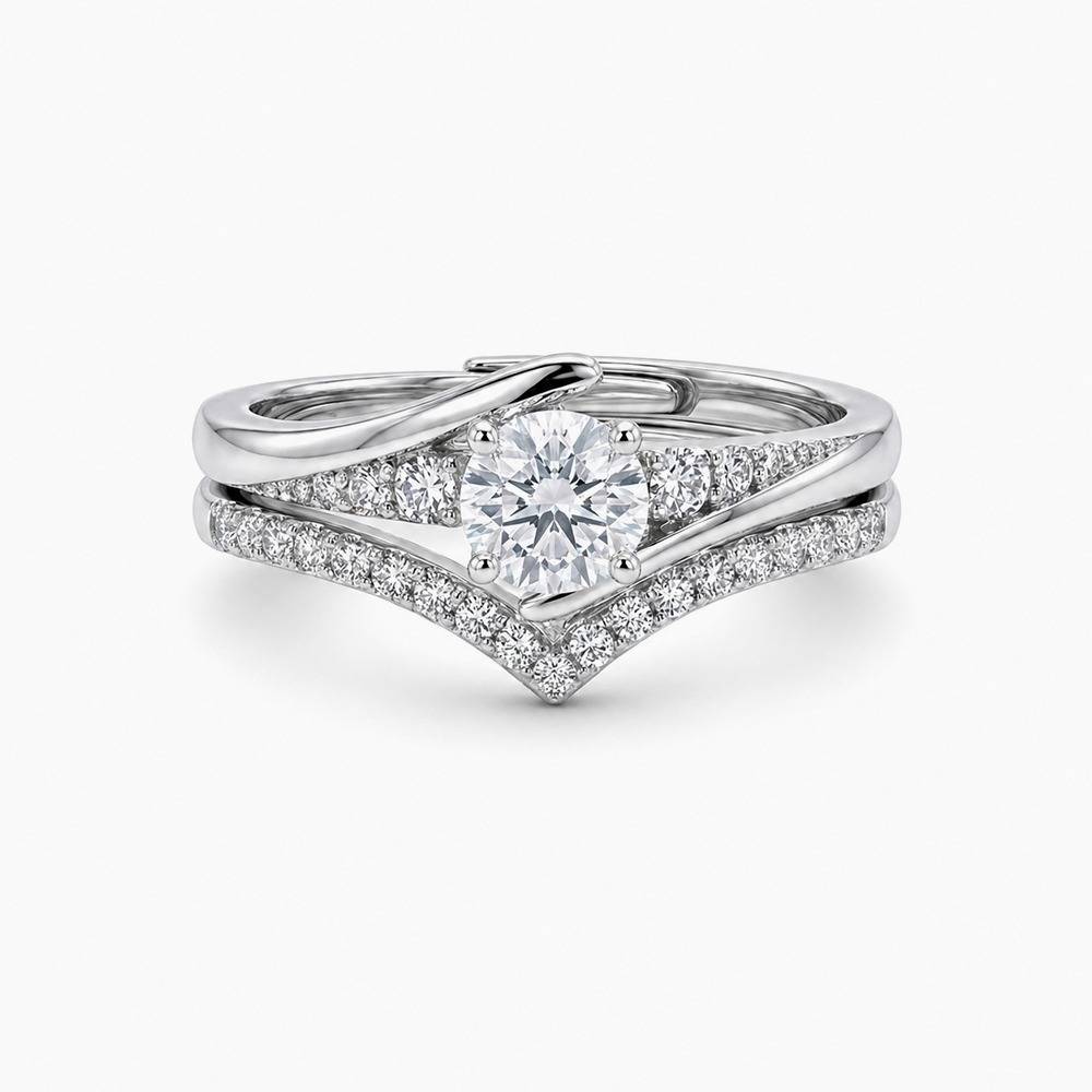 Twisted Solitaire & Chevron Pavé Stacking Set (925 Silver) : SR010